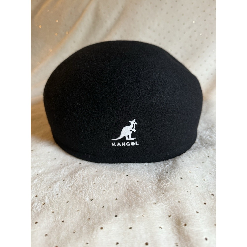 KANGOL MENS Classic Sleek Black Wool Cap Hat Size Large